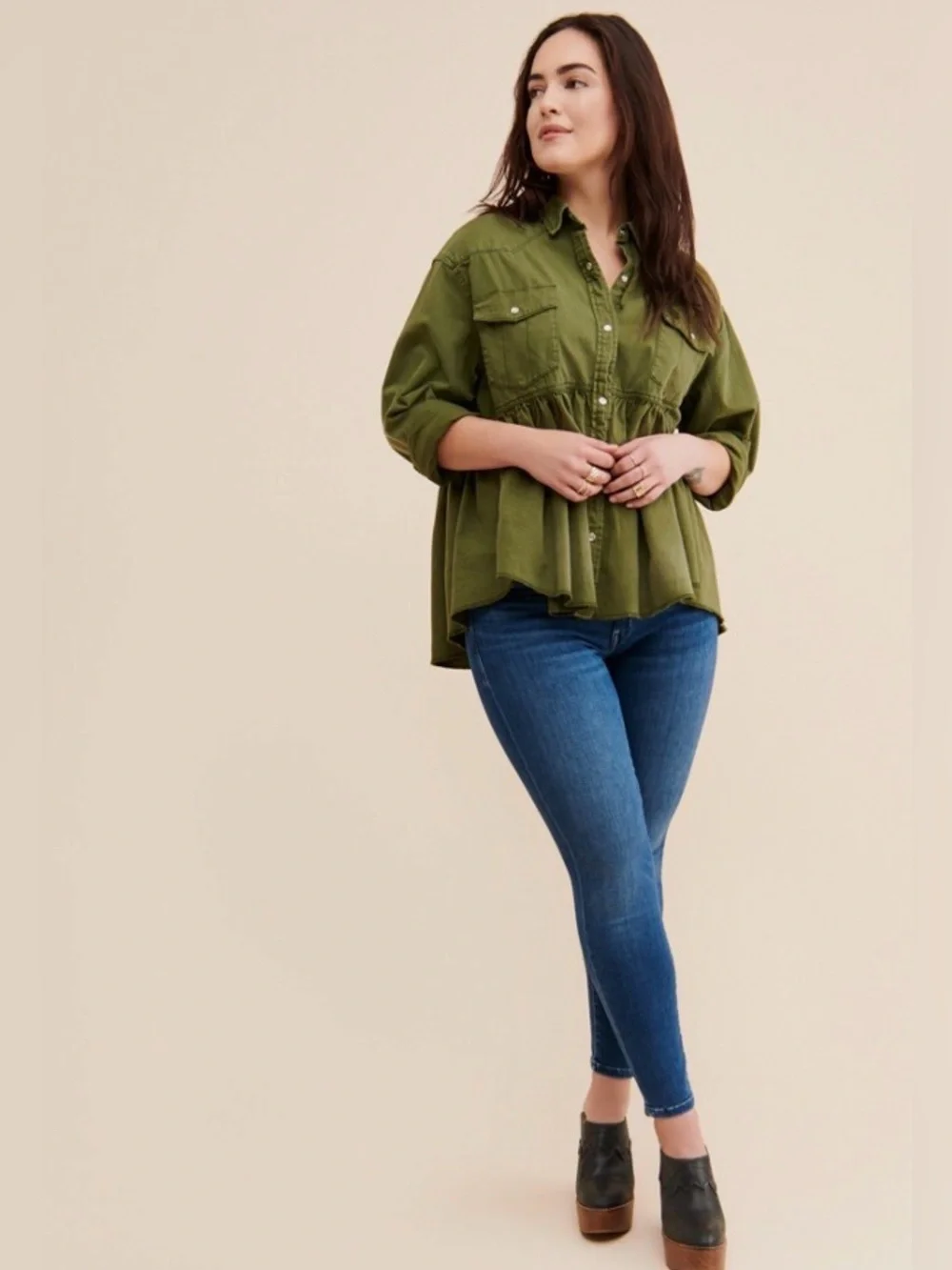 Free People Dylan high/low peplum jacket in Army- NEW